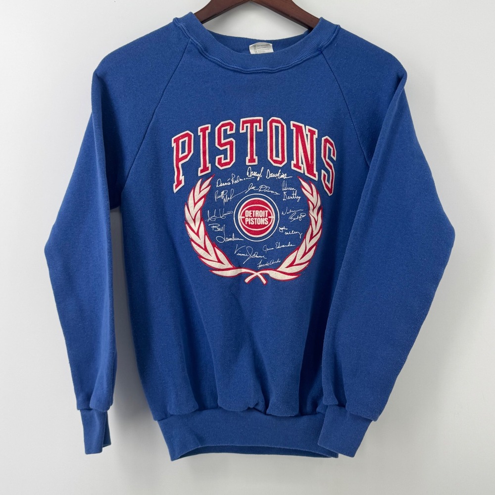 Vintage 80s Detroit Pistons Bad Boys Signatures Sweatshirt Blue Super Shirts S